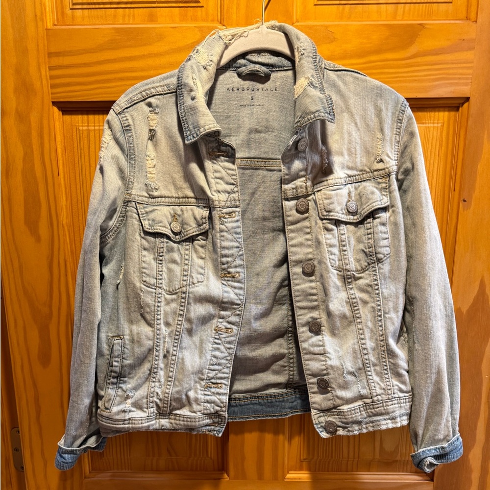 Aeropostale Distressed Light Blue Denim Jacket